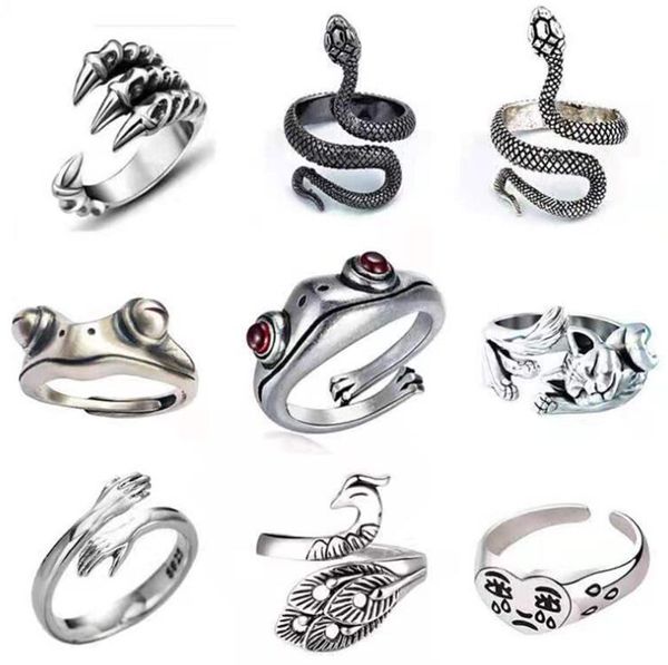 

retro punk snake ring for men women exaggerated antique siver color fashion personality stereoscopic opening adjustable rings, Silver