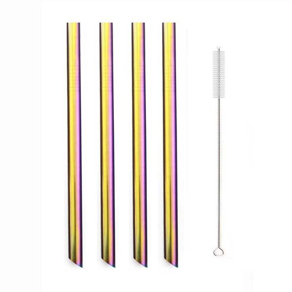 

drinking straws 5pcs/set colorful reusable metal straw set 304 stainless steel pearl milkshake bubble tea with brush