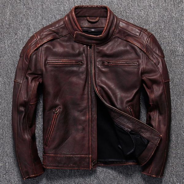 

vintage 2021 brand cowhide male famous designer genuine leather jacket malelarge size retro locomotive garment coat men's & faux, Black