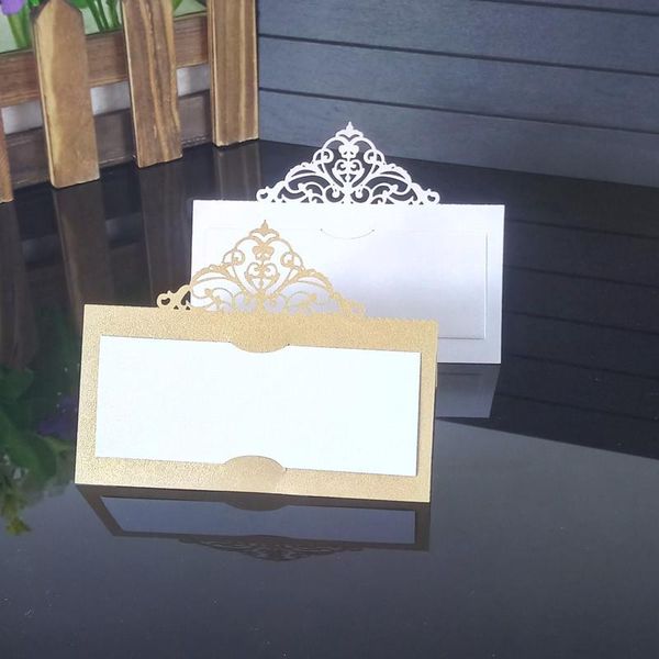 

50pcs laser cut elegant crown name place seat paper wedding invitation table cards for party invitations 5z greeting