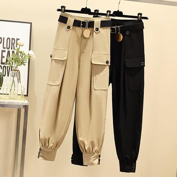 

plus size women's work pants autumn all-match thin loose black clothing trousers overalls 4xl 45/100kg & capris, Black;white