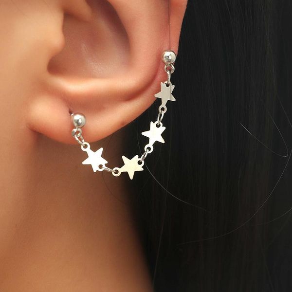 

stud simple love heart chain earrings star earring for women gold color silver trend all-in-one gifts friends, Golden;silver