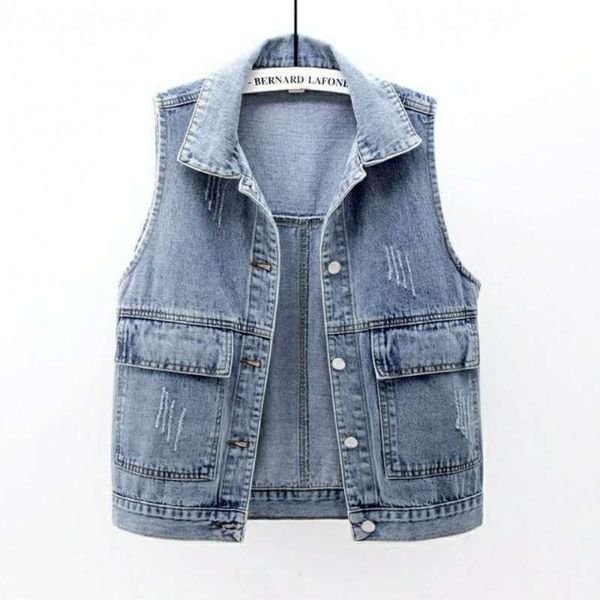 

women's vests jeans vest short 2021 spring and summer simple big pocket sleeveless versatile loose cardigan, Black;white