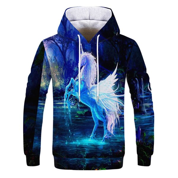 

men's hoodies autumn trend art animal pattern 3d digital printing hooded sweater, Black
