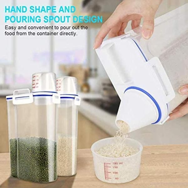 

storage bottles & jars 2 pcs rice containers airtight dry bin plastic dispenser with pourable spout measuring cup 2.5l