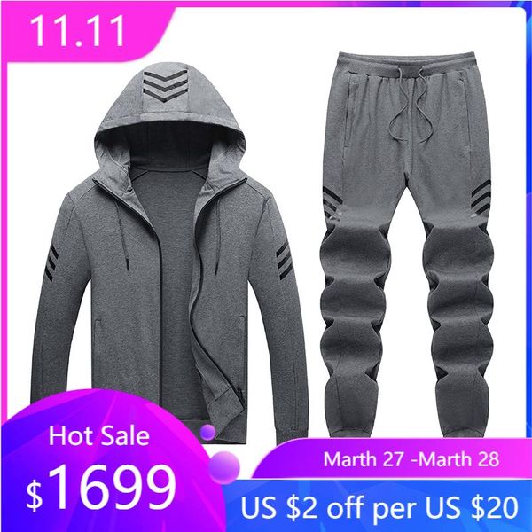 

men's tracksuits tracksuit men hoody solid color strip pattern long sleeve and pancel pants man sport suit clothing, Gray