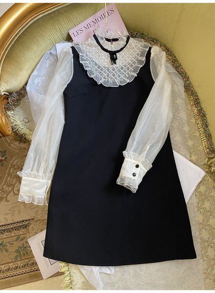 

milan runway women's dress 2021 organza ruffles long sleeves women dresses luxurious crystals beads vestidos de festa 72414, Black