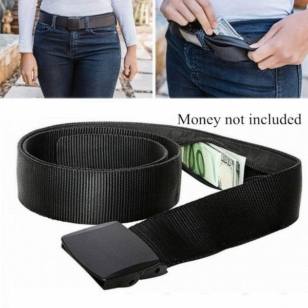 

belts travel anti theft belt waist bag women portable hidden money strap wallet pack men secret hiding 120cm, Black;brown