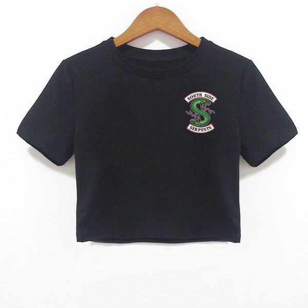 

casual riverdale southside serpents jughead women t shirts tee femme harajuku tumblr clothes short sleeve black crop top, White