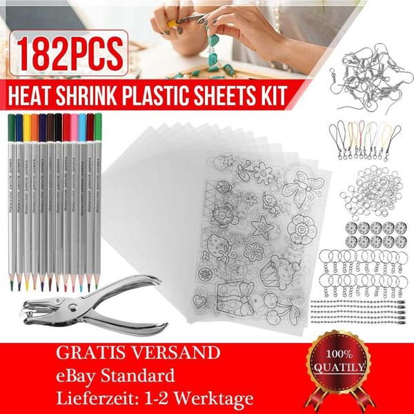 

craft tools 156/182pcs shrinky art paper heat shrink plastic sheets diy kit hole punch keychains for kids shrinks film supply