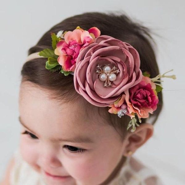 

hair accessories sweet baby girl fashion cute headband born infant princess simulation flower band kids elastic headwrap, Slivery;white