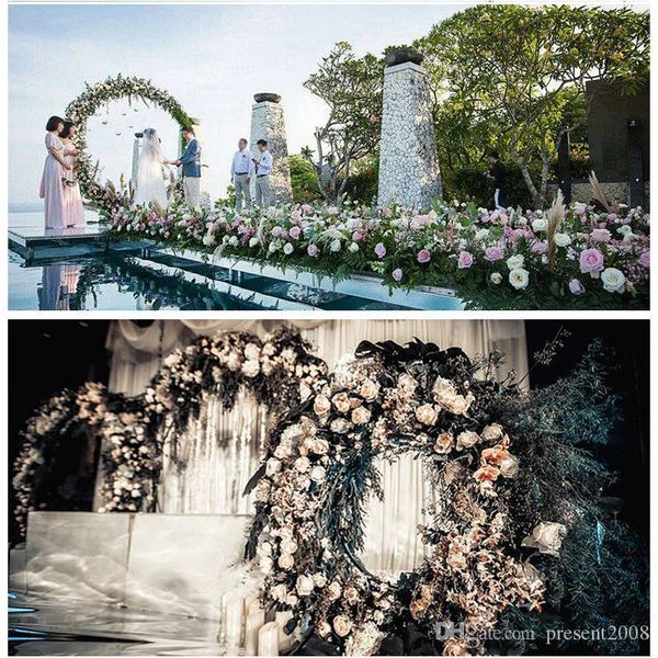 

party decoration outdoor wedding backdrop iron arch stand props double round ring frame decorative flower door