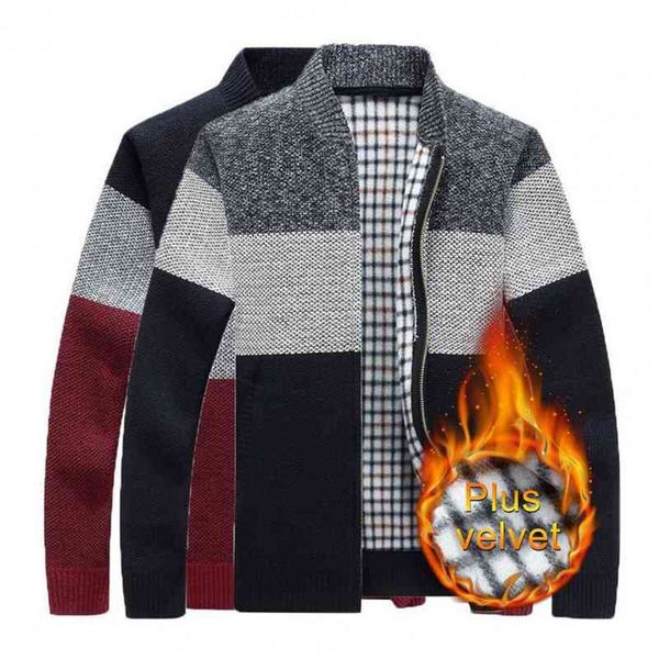 

winter thick men's knitted sweater coat long sve cardigan fce patchwork contrast colors casual stand collar autumn et, Black;white