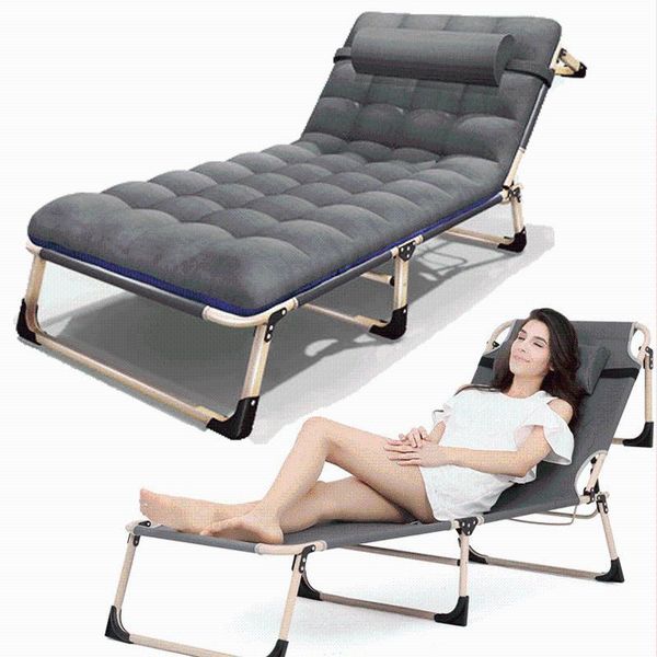 

folding chair with removable pillow for camping pool beach office nap bed lounge chaise adjustable reclining positions camp furniture