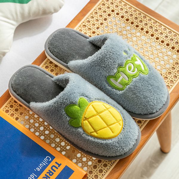 

men women slippers winter warm fruit cartoon cute flip flop shoes couple home fashion non-slip flat indoor casual house slides, Black