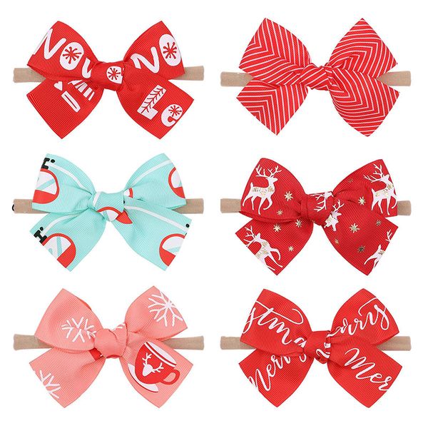 6 colori Ragazza Natale Fascia per capelli Archi 4,25 pollici Fiocco Stivale Cervo fortunato Babbo Natale Rosso Verde Patchwork Design Neonate Elegante Accessorio per bambini Regalo