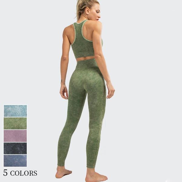 

color tie dye yoga 2 piece set 2021 hip lift leggings and bra suit beauty vest fitness outdoor sports outfit