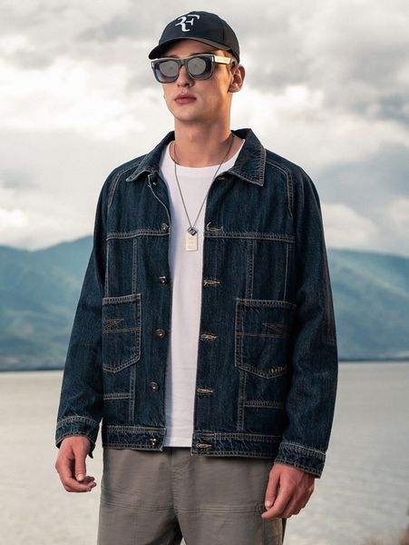 

men stitching pocket patched denim jacket i0tp#, Blue