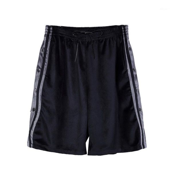 

high street stripe stitching button fashion shorts sweatpants summer men gym clothing men's, White;black