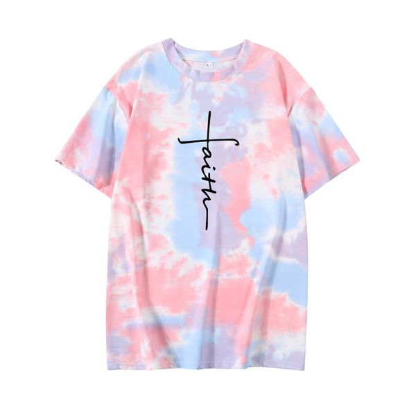 

women's t-shirt tie dye women faith printing letter pattern summer japanese korean college harajuku style casual streetwear fashion, White