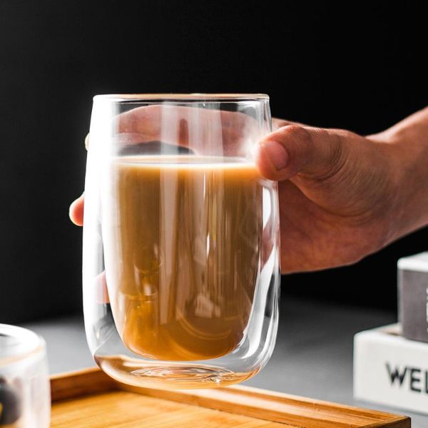 

wine glasses double layer heat insulation transparent glass cup for tea milk fruit juice coffee salad dessert bowl