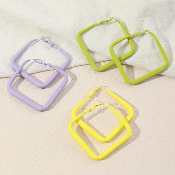 

hoop & huggie korean fashion colors paint hollow square earring for women macaron big rectangle geometry earrings 2021 summer punk bijoux, Golden;silver