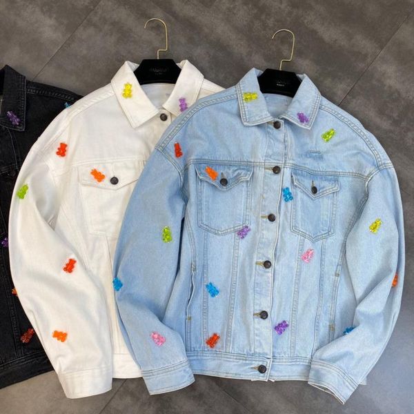 

women's jackets fabpop 2021 autumn design long sleeve turn down collar streetwear denim jacket women coat fashion tide gc126, Black;brown