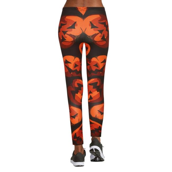 

women's leggings halloween pumpkin print fashion sports pants high stretch pencil women invierno mujer #p3, Black