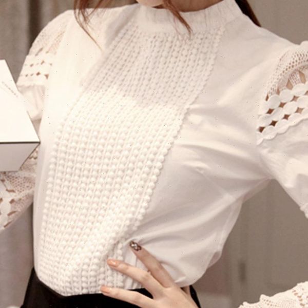 

lace chiffon plus size womens blouses casual long sleeve and s 5xl hook flower hollow, White