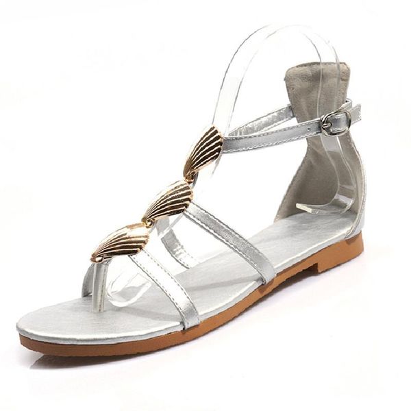 

flat casual women's sandals summer shoes woman elegant designer gladiator black silver flip flops large size 45 48