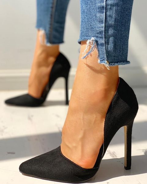 

suede pointed toe thin heels party pumps & sandals, Black