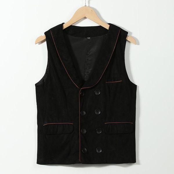 

men's vests european and american fashion solid color lapel double button vest suit mj0263, Black;white