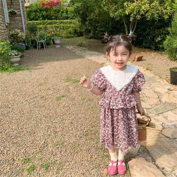 

summer arrival girls fashon floral dress kids korean design cotton children clothes 210528, Red;yellow