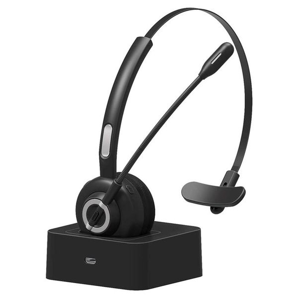 

headphones & earphones bluetooth headset for cell phones, office with noise cancelling microphone and charging dock, pc