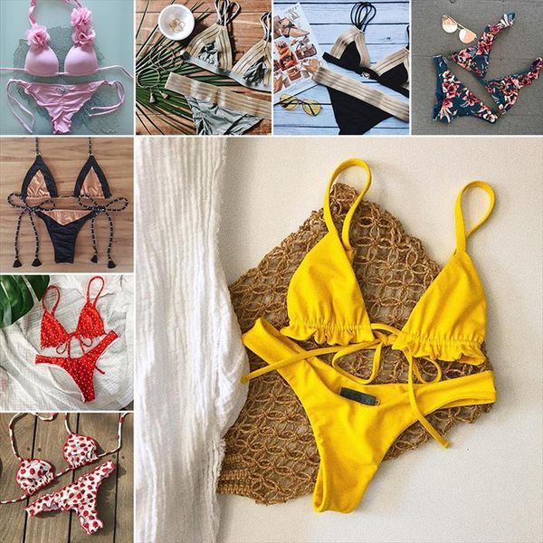 

ruffle bikini set women bandage womens swimwears yellow bikinis maillot de bain feme beachwear bathing suit biquini, White;black