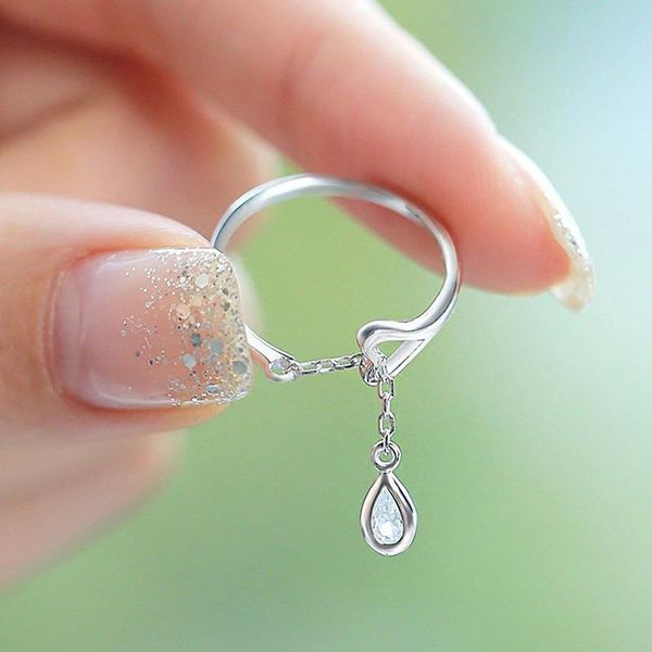 

wedding rings adjustable cute heart-shaped crystal ring woman fashion silver color water droplets for women girl jewelry, Slivery;golden