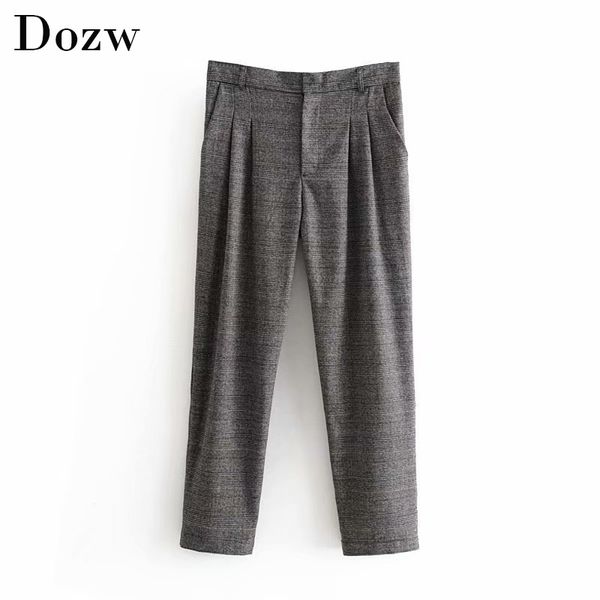 

fashion pleated plaid pants women long length elastic waist trousers pockets elegant buttoms female loose pantalones mujer 210414, Black;white