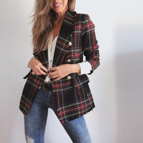 

plaid long sleeve double-sided woolen cardigan women's coat, Black;brown