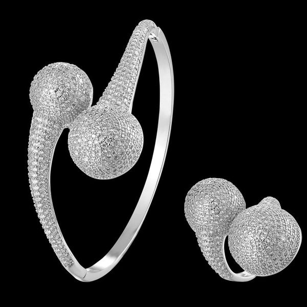 

earrings & necklace funmode luxury design micro cz pave silver color golden ball bangle ring sets for wedding jewelry set wholesale fs234