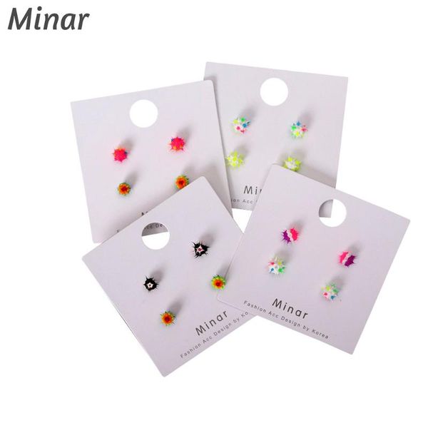 

stud cute earrings colorful geometric spicky ball 2pairs enamel set fashion football for girls wo, Golden;silver