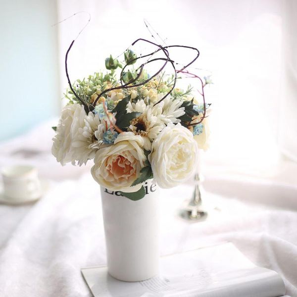 

decorative flowers & wreaths handmade home decor real touch rose flower silk artificial peony wedding bouquet marrige party