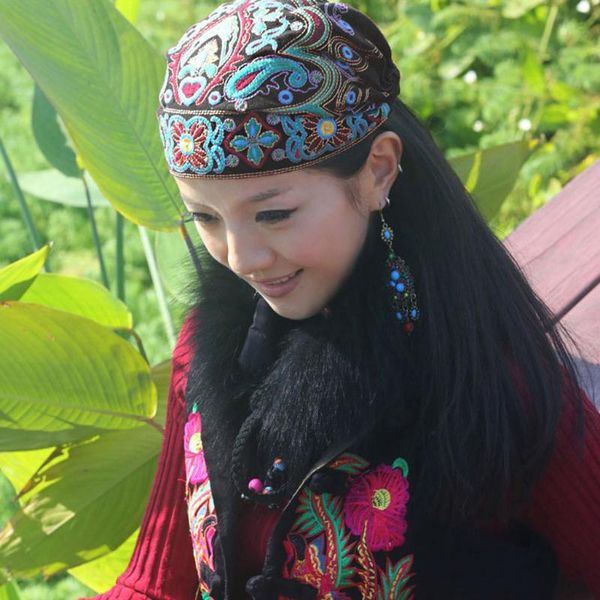 

cycling caps & masks #h40 cap hat women mexican style ethnic vintage embroidery flowers bandanas red print hats female sun, Black