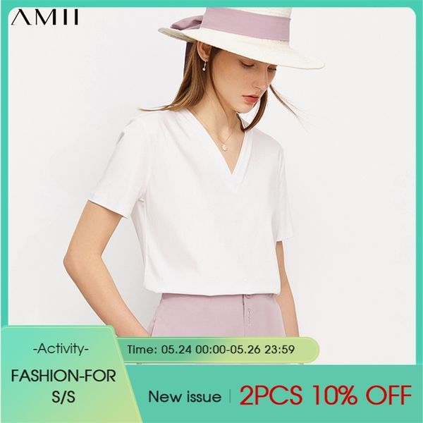 

minimalism summer women's tshirt causal 100%cotton vneck solid cool tech ice streetwear 12140519 210527, White