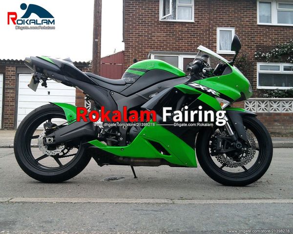 Feedings de motocicletas Peça para Kawasaki Ninja ZX6R ZX 6R 2007 2008 ZX-6R 07 08 Fairing verde da bicicleta da estrada preta (moldagem por injeção)