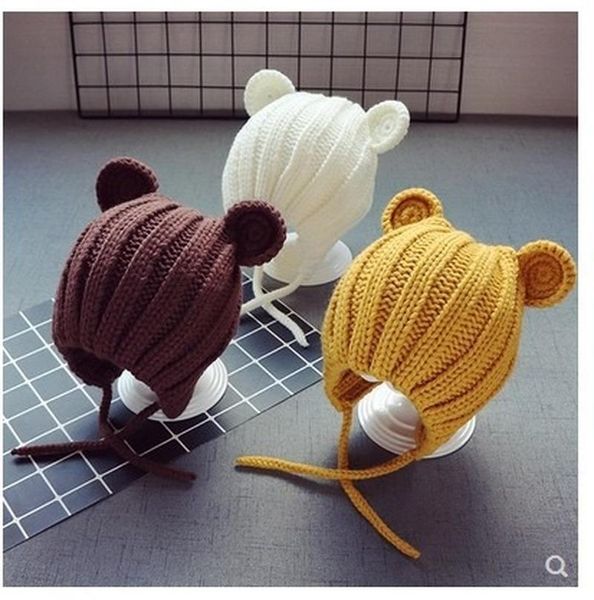 

beanies 0-3 years baby hat autumn winter cute girls boys bear ear protection warm knitted