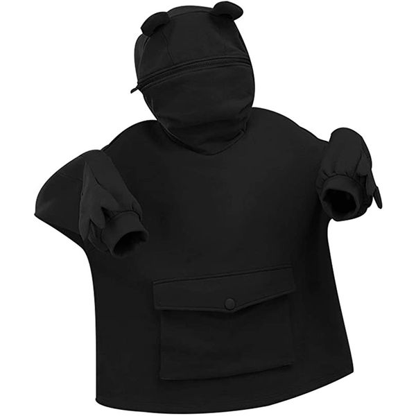 Frauen-Mädchen-niedlicher Frosch-Kapuzenpullover, lockerer Pullover, Reißverschluss, Mund, Kapuzen-Sweatshirt mit großer Vordertasche