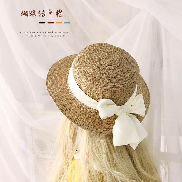 

fashion baby kids straw caps sun hat princess toddler infant girls big bow sunscreen beach summer relaxed breathable hats &, Yellow