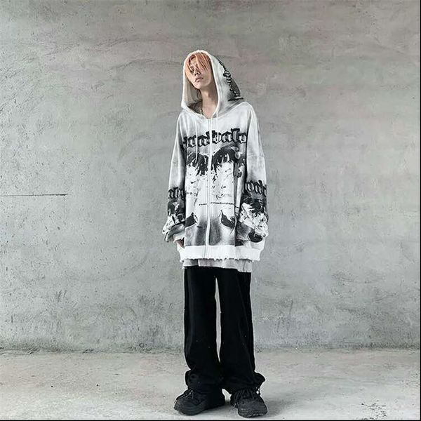 

japanese harajuku cartoon loose women hoodie amine jecket streetwear autumn, Black