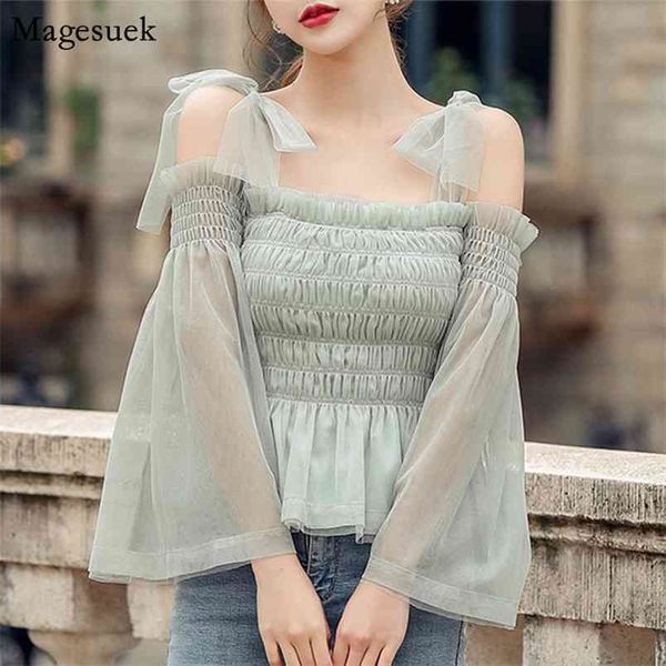 

off shoulder slim women elegant lace shirt solid woman blouse slash neck bodycon shirts feminine camisa 9322 210512, White