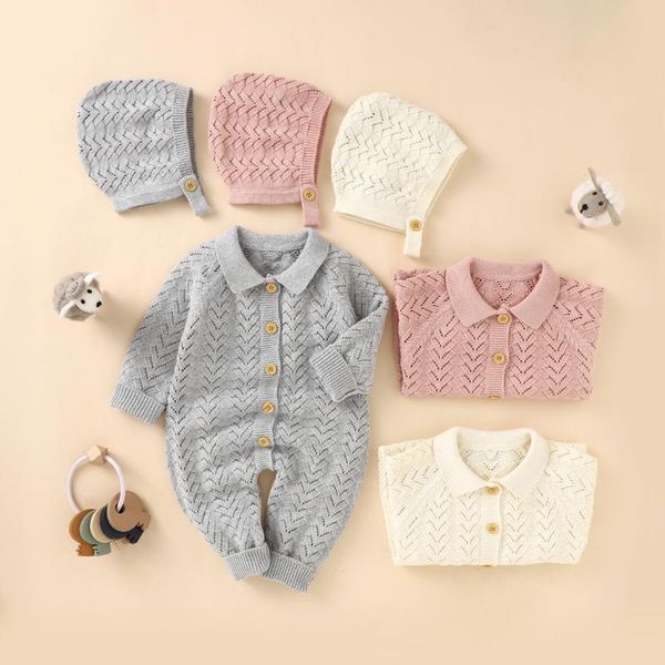 

jumpsuits born spring and autumn girl baby clothes hollow lapel one-piece romper + knitted hooded male suit, Blue